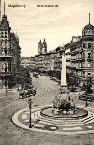 Ak Magdeburg an der Elbe, Hasselbachplatz, Straßenbahn