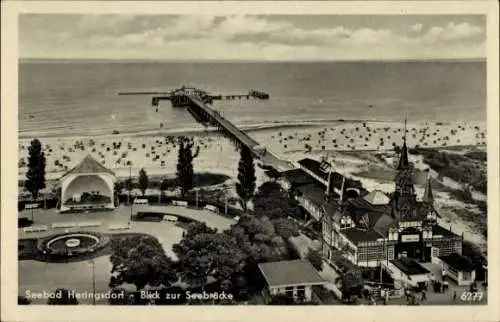 Ak Ostseebad Heringsdorf auf Usedom, Seebrücke, Strand