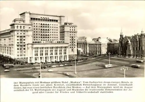 Ak Moskau Russland, Manegeplatz, Großes Hotel Moskwa