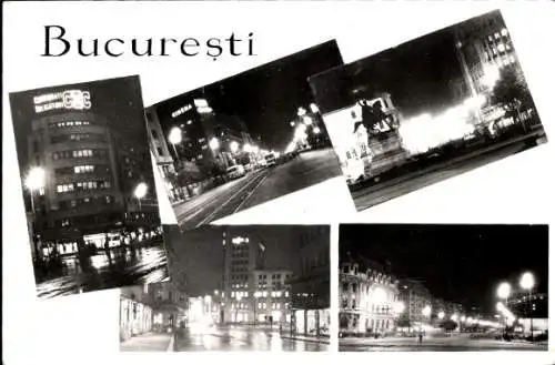 Ak București Bukarest Rumänien, Straßenansichten bei Nacht