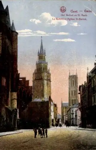 Ak Gand Gent Ostflandern, Beffroi und Sankt Bavon Kirche