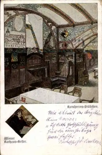 Künstler Ak Wien I., Rathauskeller, Ratsherren Stübchen, Conrad Celtis