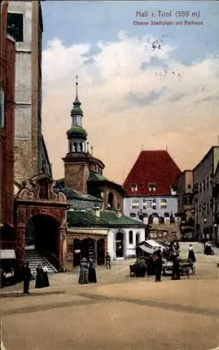 Ak Hall in Tirol, Oberer Stadtplatz mit Rathaus