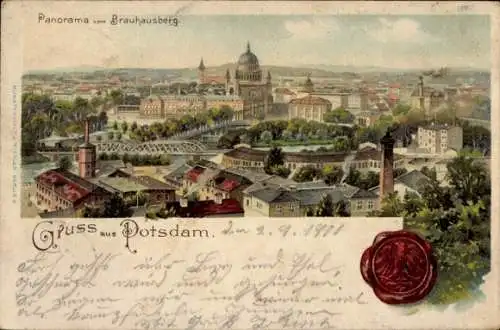 Litho Potsdam in Brandenburg, Panoramablick vom Brauhausberg über die Stadt