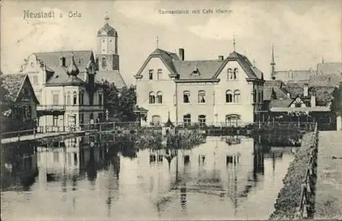 Ak Neustadt a. Orla, Gamsenteich mit Café Klemm, Häuser