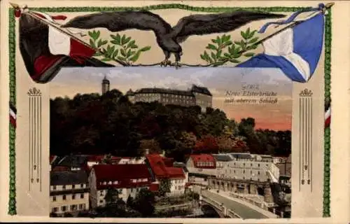 Ak Greiz im Vogtland Thüringen, Neue Elsterbrücke, Oberes Schloss