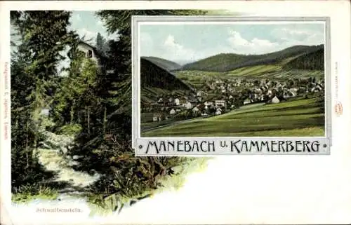 Ak Kammerberg Manebach Ilmenau in Thüringen, Gesamtansicht, Schwalbenstein