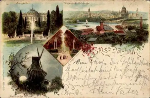 Litho Potsdam in Brandenburg, Panorama, Sanssouci, Windmühle, Park