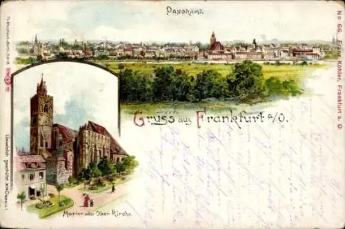 Litho Frankfurt an der Oder, Panorama, Marien- oder Ober-Kirche