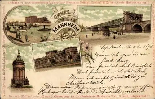 Litho Mannheim in Baden, Brücke, Turm