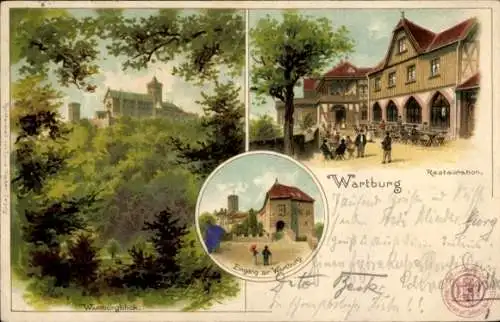 Litho Lutherstadt Eisenach in Thüringen, Wartburg, Eingangstor, Restauration