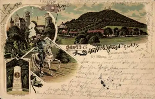 Litho Görlitz in der Lausitz, Landeskrone, Burg, Ritter