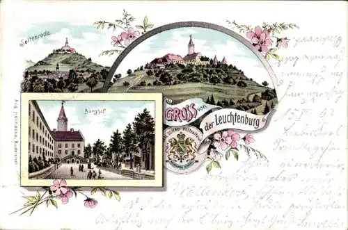 Litho Seitenroda in Thüringen, Leuchtenburg, Burghof, Wappen