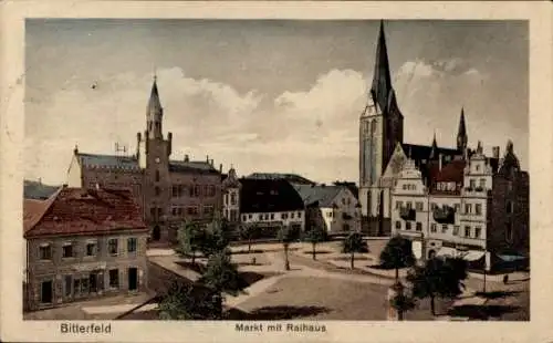 Ak Bitterfeld in Sachsen Anhalt, Markt, Rathaus