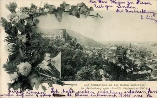 Ak Heidelberg am Neckar, Gesamtansicht, Gustav-Adolf-Fest 1904