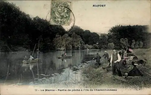 Ak Alfort Val de Marne, Angler am Ufer und in den Booten