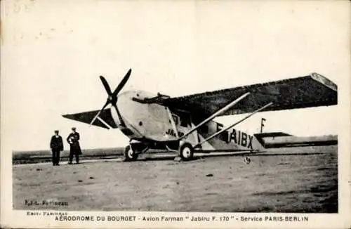 Ak Flugzeug, Aerodrome Le Bourget, Farman Jabiru F 170, F-AIBX, Strecke Paris-Berlin