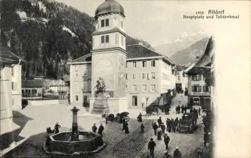 Ak Altdorf bei Nürnberg in Mittelfranken Bayern, Hauptplatz, Telldenkmal