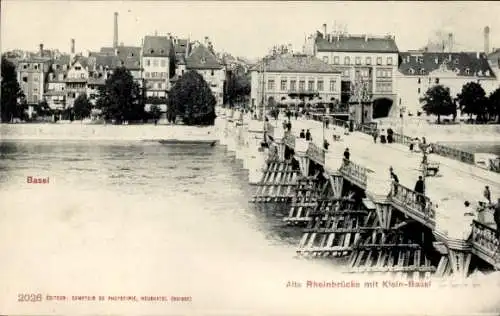 Ak Basel Stadt Schweiz, Alte Rheinbrücke, Klein-Basel