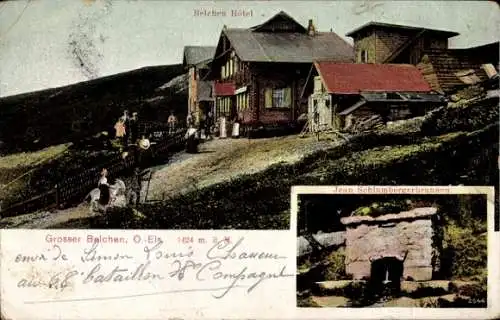 Ak Münstertal im Schwarzwald, Großer Belchen, Hotel, Jean Schlumbergerbrunnen