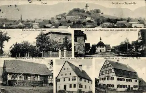 Ak Dombühl in Mittelfranken, Totale, Schulhaus, Pfarrhaus, Gasthäuser