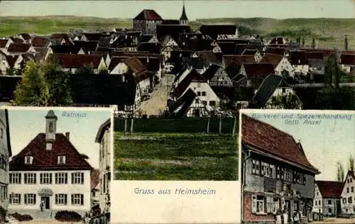 Ak Heimsheim am Schwarzwald, Geschäft, Bäckerei, Gesamtansicht, Rathaus