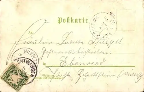 Litho Feuchtwangen in Mittelfranken, Marktplatz, Giebelhaus, Denkmal