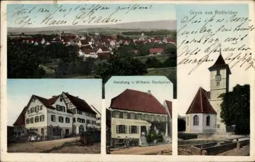 Ak Rotfelden Ebhausen im Schwarzwald Württemberg, Totale, Kirche, Geschäft, Gasthof