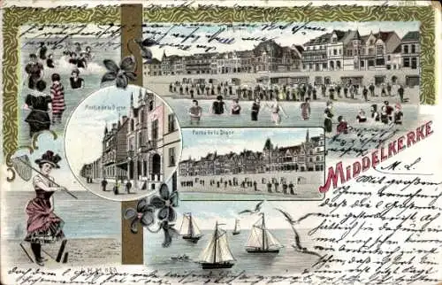 Litho Middelkerke Westflandern, Strand, Deichpromenade