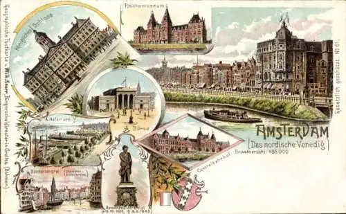 Litho Amsterdam Nordholland Niederlande, Reichsmuseum, Börse, Rembrandtdenkmal