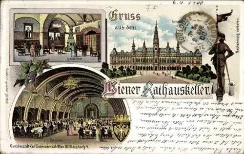 Litho Wien, Rathaus, Rathauskeller, Ratsstüberl, Wappen