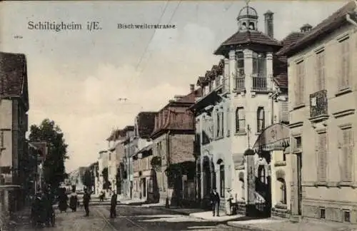 Ak Schiltigheim Elsass Bas Rhin, Blick in die Bischweilerstraße