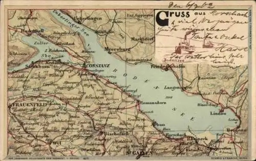 Landkarten Litho Bodensee, Konstanz, Rorschach, Friedrichshafen, Lindau, Bregenz