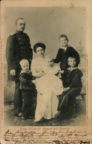 Ak Prinz Friedrich August III. mit Familie, Adel Sachsen