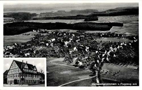 Ak Marschalkenzimmern Dornhan im Schwarzwald, Fliegeraufnahme, Gasthaus Pension zum Löwen