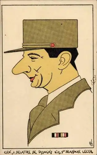 Künstler Ak General Jean de Lattre de Tassigny, Karikatur