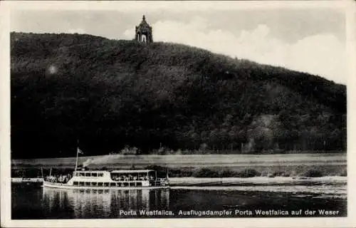 Ak Porta Westfalica an der Weser, Denkmal.  Schiff Porta Westfalica