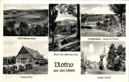 Ak Vlotho an der Weser, Weserlandschaft, Jugendhof, Blick vom Amtshausberg, Lange Straße, Kinderheim