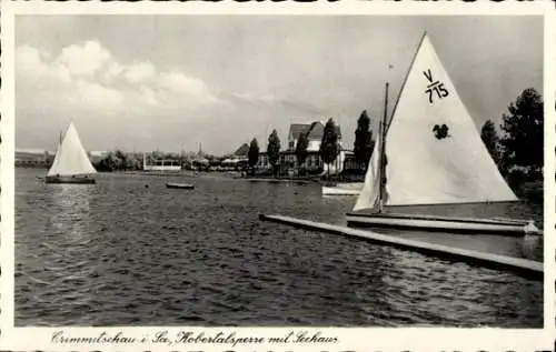 Ak Crimmitschau in Sachsen, Kobertalsperre mit Seehaus, Segelboote