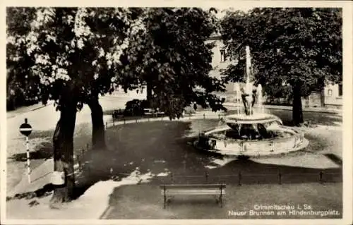 Ak Crimmitschau in Sachsen, Neuer Brunnen am Hindenburgplatz.