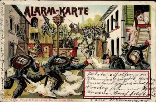 Künstler Litho Alarm-Karte, Ausmarsch deutscher Soldaten