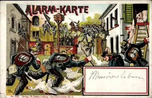 Künstler Litho Alarm-Karte, Ausmarsch deutscher Soldaten