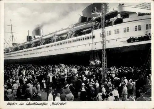 Ak Dampfer Bremen, Norddeutscher Lloyd Bremen, Turbinenschnelldampfer, Abfahrt, Hafen