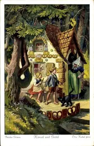 Künstler Ak Kubel, Otto, Hänsel und Gretel, Hexe, Lebkuchenhaus, Märchen, Gebrüder Grimm