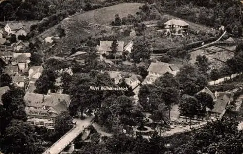 Ak Treseburg Thale im Harz, Hotel Wilhelmsblick, Hotel Forelle, Hotel Weißer Hirsch, Luftbild