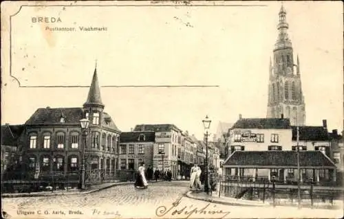 Ak Breda Nordbrabant Niederlande, Postamt, Vischmarkt