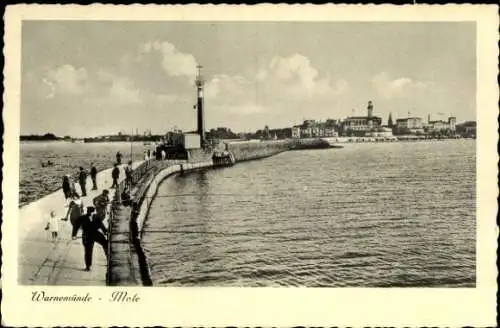 Ak Ostseebad Warnemünde Rostock, Mole, Leuchtturm