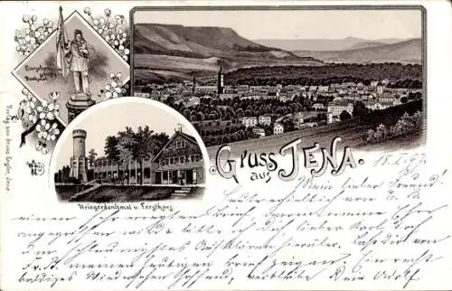 Litho Jena in Thüringen, Gesamtansicht, Kriegerdenkmal, Forsthaus