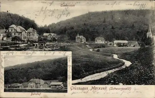 Ak Marxzell im Schwarzwald, Gesamtansicht, Bahnhof