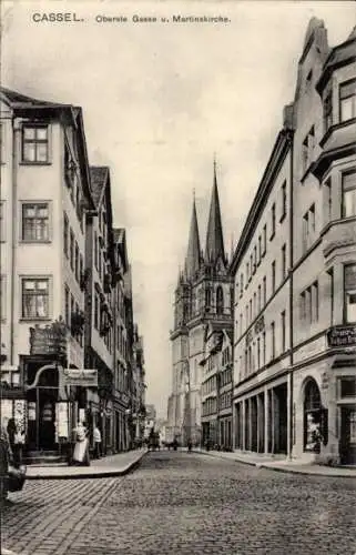 Ak Kassel in Hessen, Oberste Gasse, Martinskirche, Geschäfte